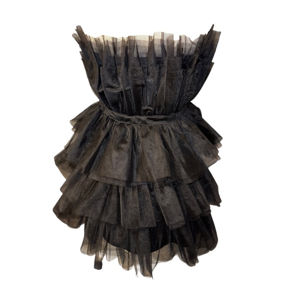 Entro Black Strapless Tiered Ruffle Tulle Flirty Party Mini Dress Size Small - Picture 8 of 11